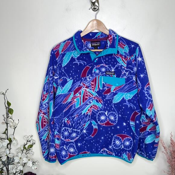 PATAGONIA SYNCHILLA Snap-T Fleece Pullover Harvest Moon Owl Blue Purple {3E29} - Picture 2 of 6